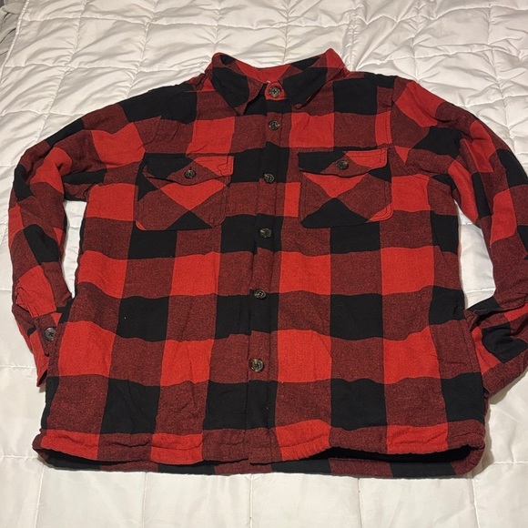 Other - Red and Black Buffalo Plaid Fleece Lined Flannel Button-Up Shirt Shacket